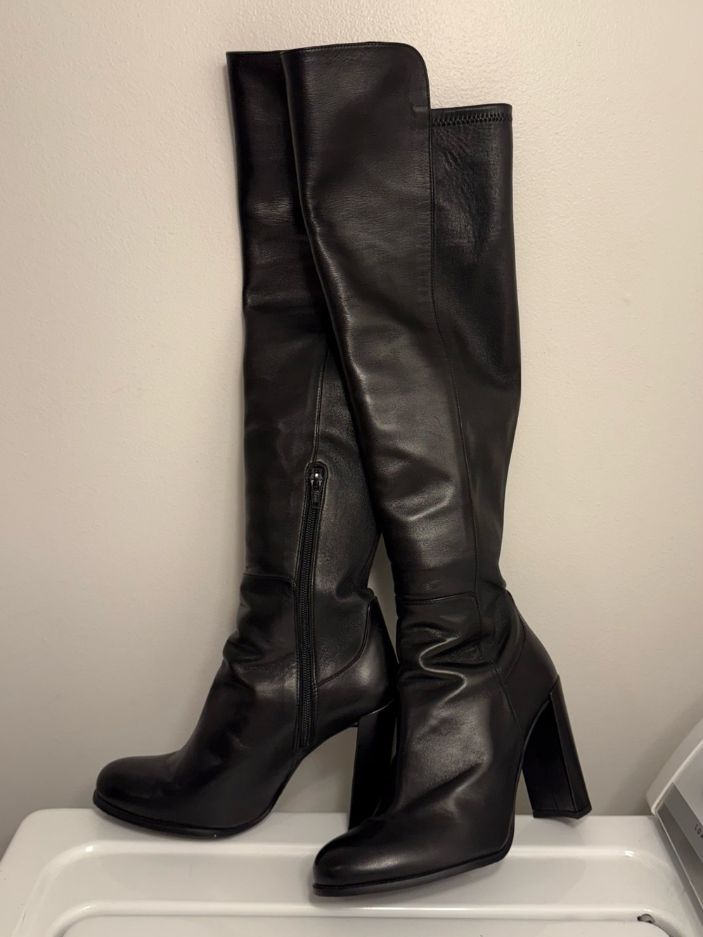 Stuart Weitzman Over-The-Knee Black Leather Boots - Size 9